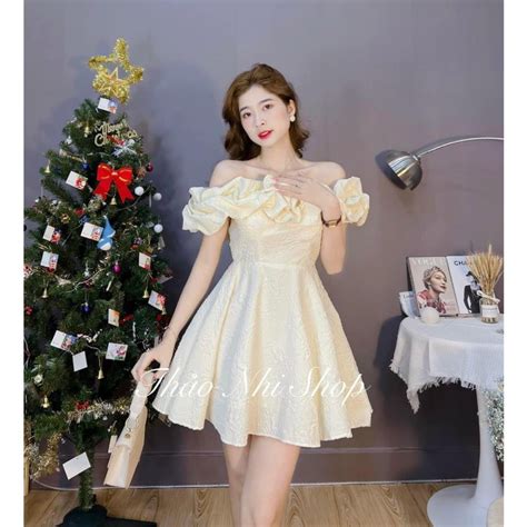 Mua Đầm nude gấm hoa nổi bẹt vai bèo phồng dư tiệc cưới mẫu thảo nhi shop giá rẻ nhất TecKi Vn