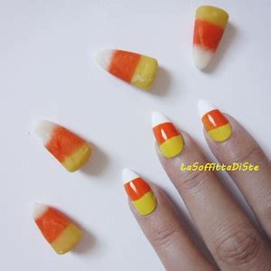 Halloween Candy Corn Nails Fake Nails Cool - Etsy