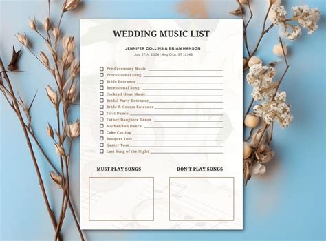 Printable Wedding Music List Editable Canva Template Wedding Song