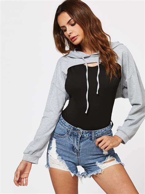 Cropped Raw Cut Front Marled Hoodie Sheinsheinside