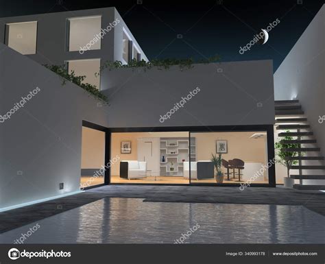 Luxury House Night Pool Stock Photo by ©PantherMediaSeller 340993178