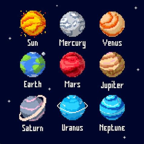 Conjunto De Planetas De Pixel Sistema Solar De Pixel Art Vetor Premium