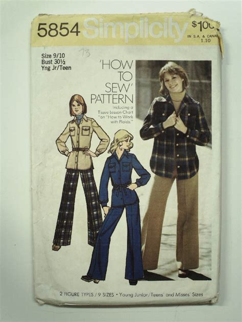 Seventies Vintage Sewing Pattern 70s Simplicity Pattern No 5854