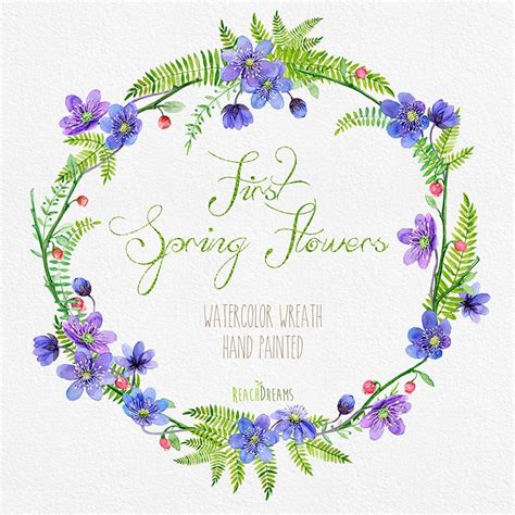 Watercolor Flower Wreath With First Spring Flowers Individual Etsy