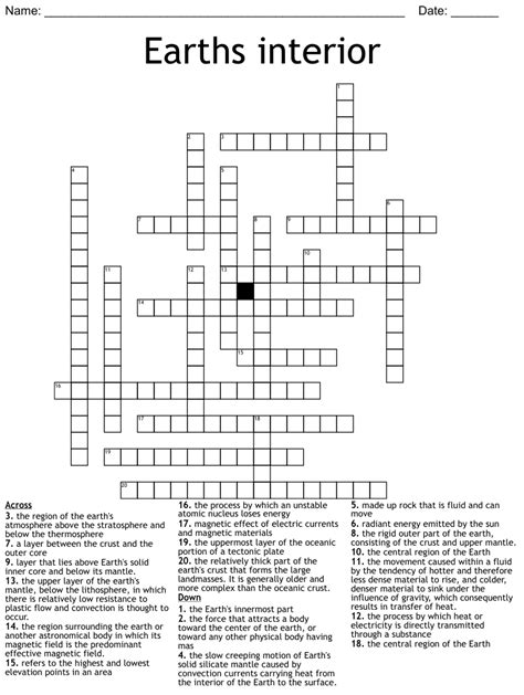 Layers Of Earth Crossword Puzzle Wordmint