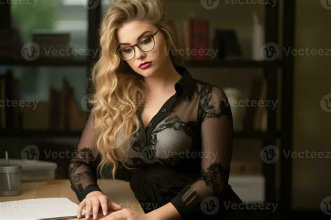 A Beautiful Blonde Woman In Glasses Sitting At A Desk Generative Ai