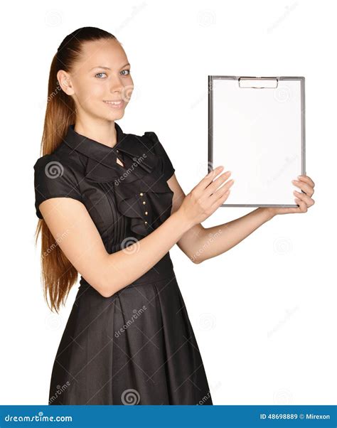 Beautiful Girl Holding A Clipboard In Hand And Stock Image Image Of