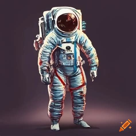 Realistic Drawing Of A Spaceman In Vintage Space Suit