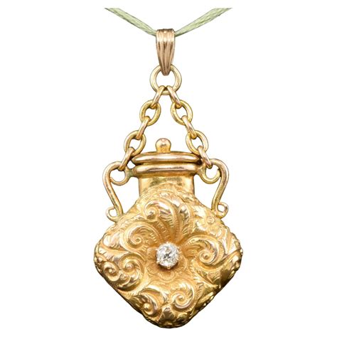 Victorian 14k Gold Diamond Scent Perfume Bottle Pendant For Sale At 1stdibs