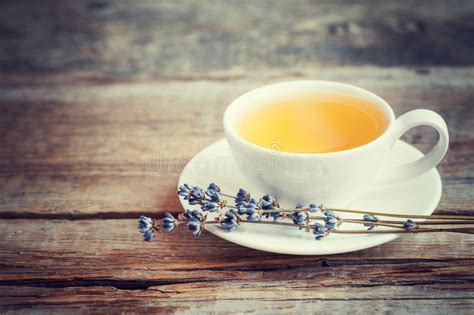 Tea Cup And Dry Lavender Flowers On Table Stock Image Image Of