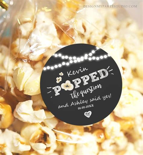 Editable He Popped The Question T Tag Engagement Party T Tag Popcorn Favor Tag Stickers