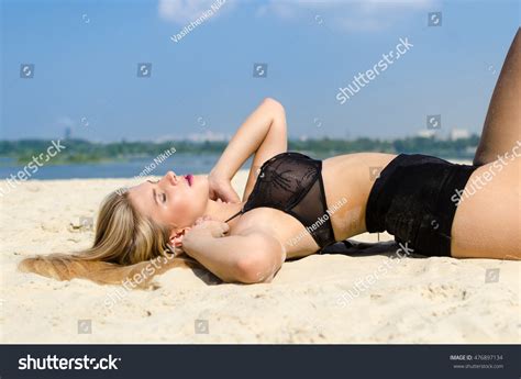 Seductive Model Black Lingerie Lying On Stock Photo 476897134 Shutterstock