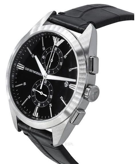 Emporio Armani Claudio Chronograph Black Leather Strap Black Dial