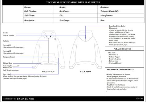 Hoodie Tech Pack Template Etsy