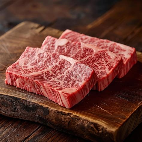 Premium Ai Image Raw Fresh Wagyu Beef Sirloin Steak On Wooden Cutting