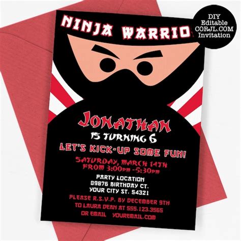 Ninja Invitations Boys Birthday Invitations Karate Invitations Ninja