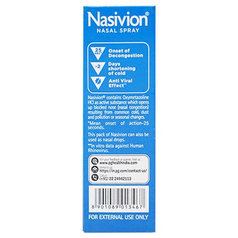 Nasivion Classic Adult Nasal Spray 10ml Pack Of 2 Cureka Online