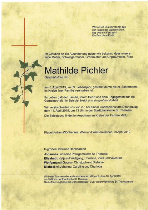 Parte für Mathilde Pichler pax requiem