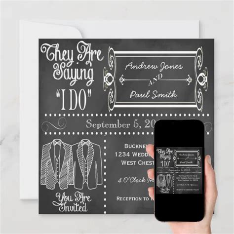 Chalkboard Tuxedo Gay Wedding Invitations Zazzle
