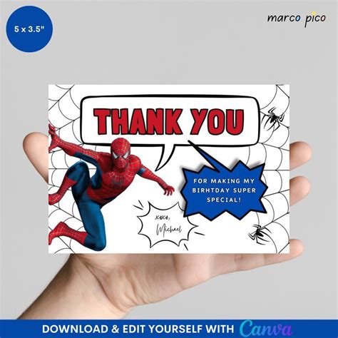 Spiderman Comics Themed Thank You Card Template Editable Spider Man