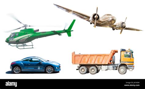 transportation set  car helicopter airplane  truck isolated