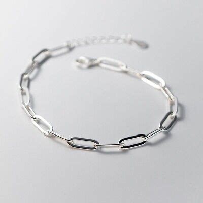 Women Real S Sterling Silver Paper Clip Rolo Chain Bangle Bracelet