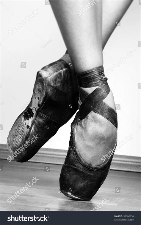 A Pair Of Well Worn Black Ballet Shoes Studio Shot Black And White