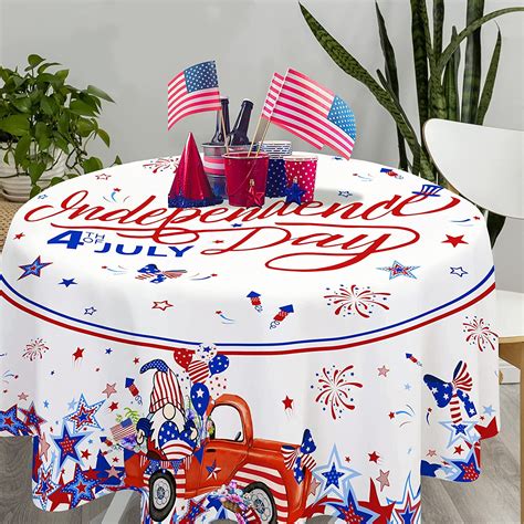 4th Of July Tablecloth Patriotic Tablecloth Round 60 Inch Red And