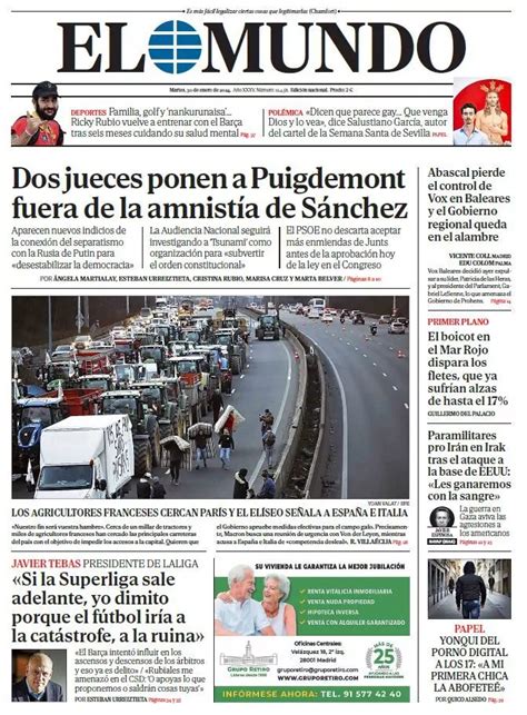 Portada De El Mundo Del Martes De Enero De Medios