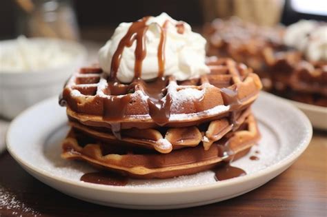 Premium Photo Mexican Chocolate Churro Waffles With Whipped Cre