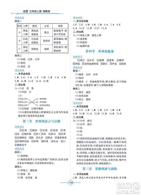 湖南教育出版社2021学法大视野七年级地理上册湘教版答案 答案圈