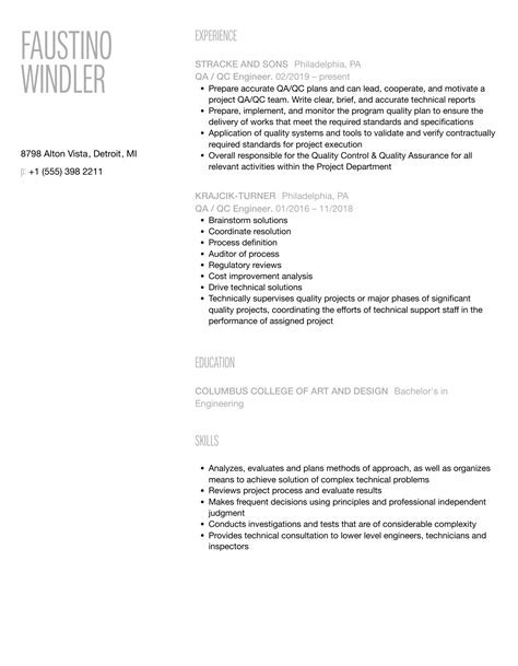 Qa Qc Engineer Resume Samples Velvet Jobs