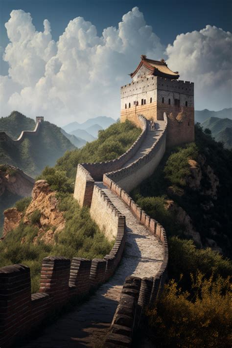 The Great Wall Of China Against A Blue Sky And White Clouds 24061507