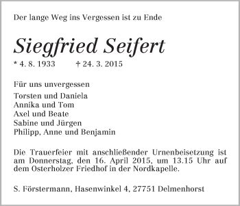 Traueranzeigen Von Siegfried Seifert Trauer Gedenken