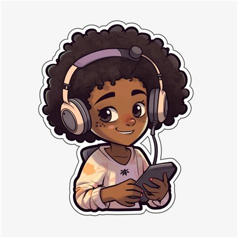 Cute Anime Girl Gaming Sticker - African American • PromptDen