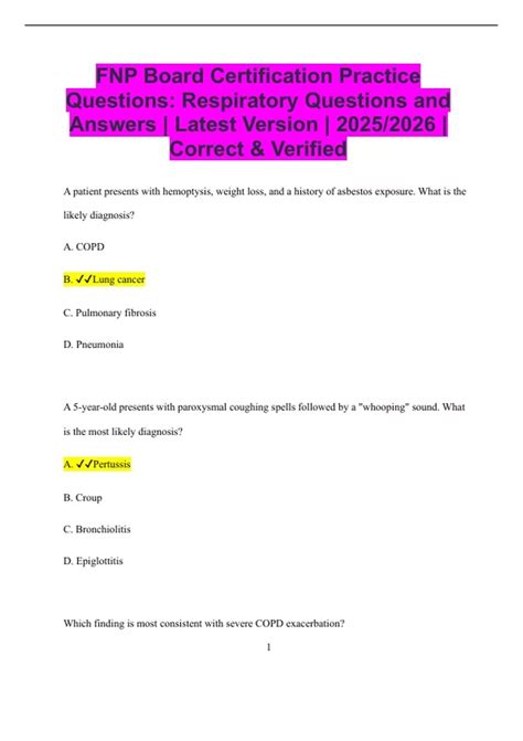 FNP Board Certification Practice Questions: Respiratory Questions and