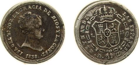 1838 M CL Madrid Mint Spain Kingdom 1838 M CL 1 Real Isabel II 1st