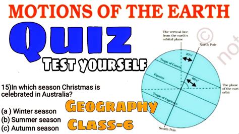 QUIZ Motions Of The Earth Class 6 Geography NCERT Test Of Chapter 3