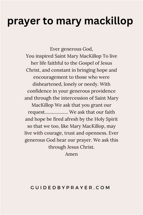 Prayer To Mary Mackillop Guided By Prayer