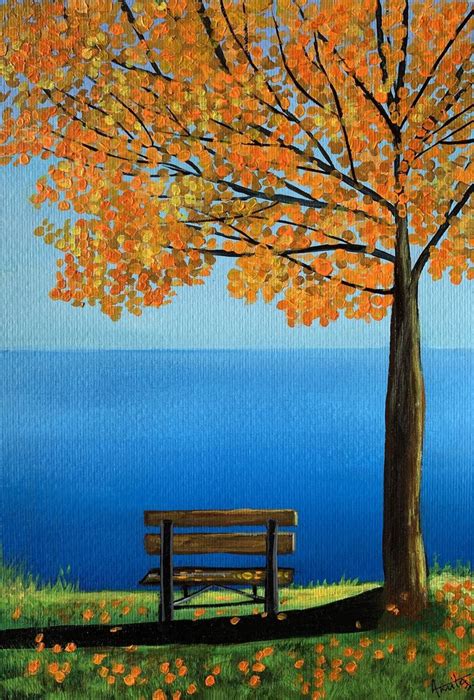 Autumn Bench Painting by Amita Dand | Saatchi Art