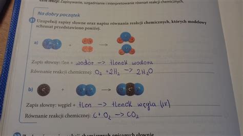 uzupełnij zapisy słowne oraz napisz równania reakcji chemicznych