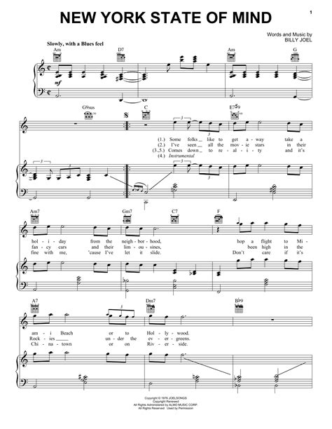 New York State Of Mind By Billy Joel Sheet Music For Piano Vocal