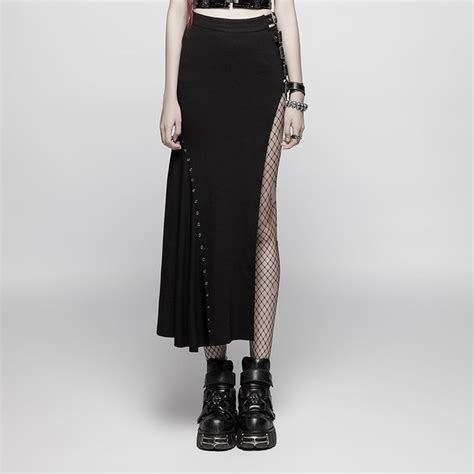 Thigh High Split Eyelet Patchwork Zipper Buckle Strap Gothic Skirt