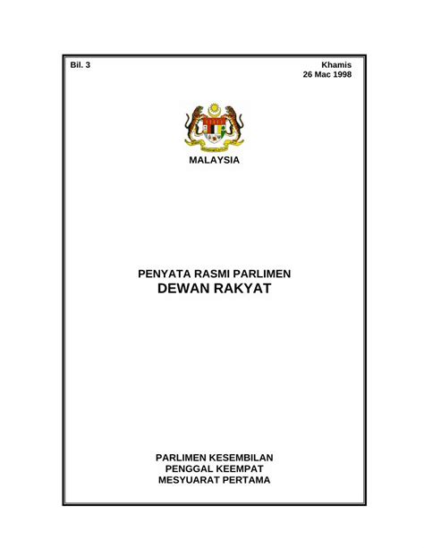 Pdf Penyata Rasmi Parlimen Dewan Rakyat Ucapan Terima Kasih Kepada