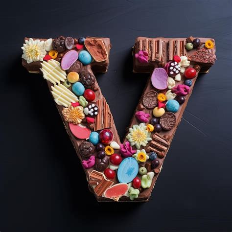 Doces Com A Letra V - Una letra v hecha de chocolate y dulces. | Foto Premium