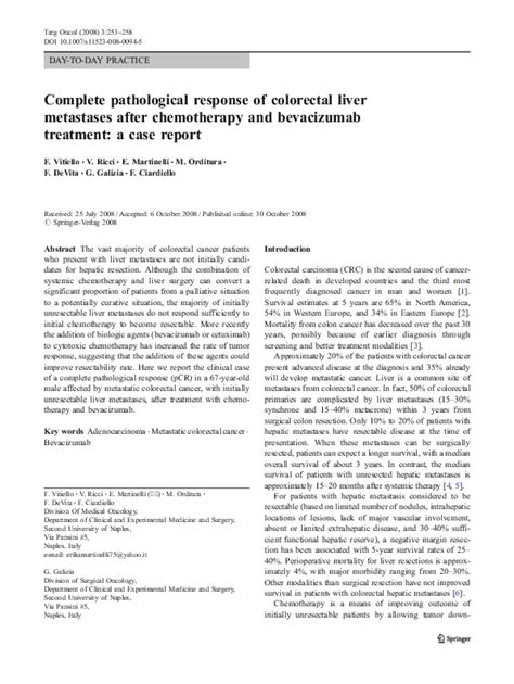 Pdf Complete Pathological Response Of Colorectal Liver Metastases