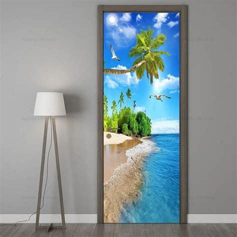 Sea View Beach D Door Mural Sticker Self Adhesive Pvc Blue Sky Summer