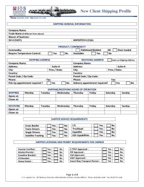 Fillable Online Its Logistics Inc New Client Shipping Profile Its