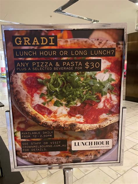 Menu at Gradi at Crown Melbourne pizzeria, Southbank, 8 Whiteman St