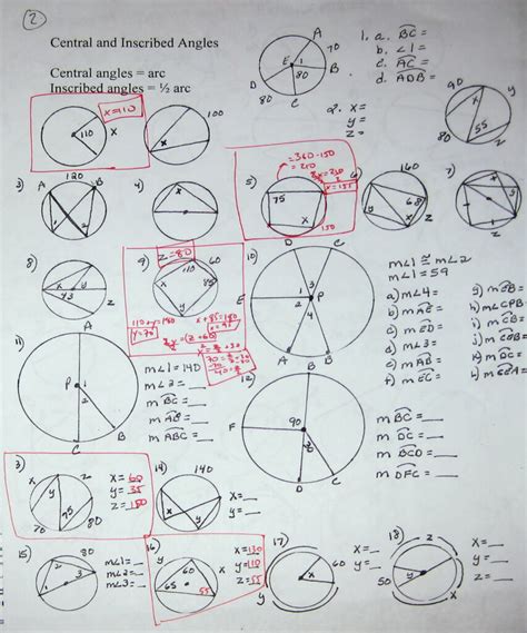 Arcs Central Angles And Chords Worksheet 9 4 Answers